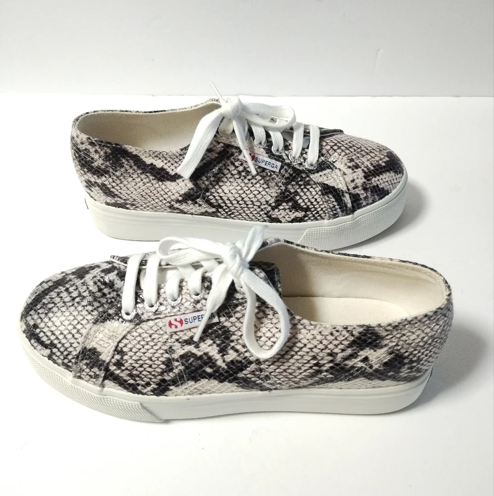 Superga 2790 PUFANW Platform Black White Snake Sneakers Size 9